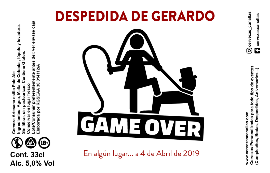 Cerveza Personalizada Despedida - Game Over2